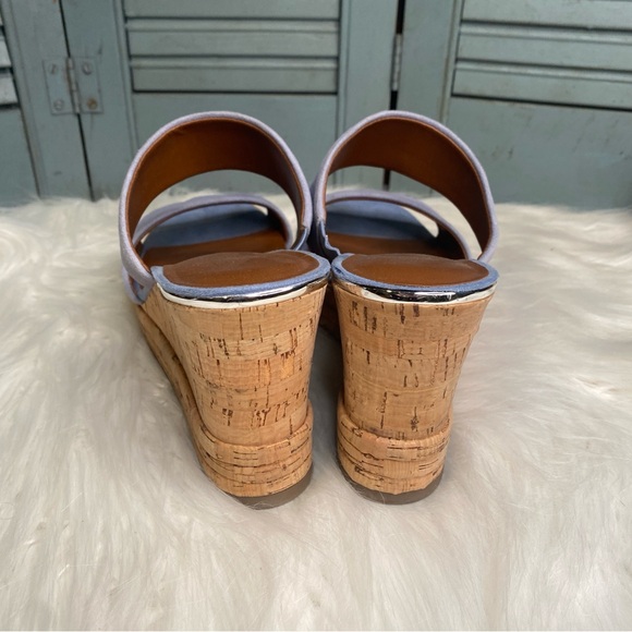 Franco Sarto Fiore Blue Platform Wedge Double Strap Suede Sandals Size 8-8.5 - Picture 5 of 8